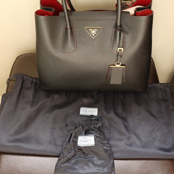 Prada Medium Double Saffiano Cuir Leather Tote Bag - Picture 9 of 13